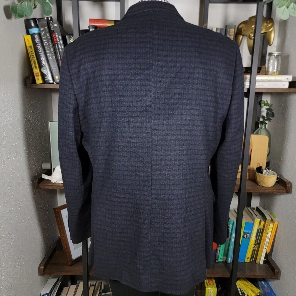 Nautica Men's‎ Flannel Sport Coat Blazer Two Button Brown Navy Plaid Size 46L